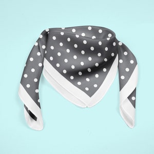 Gray polka dot scarf, a silk neckerchief or ponytail scarf with classic gray and white polka dots, 100% silk bandana, silk scarf for mom