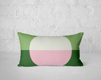 Lumbar pillow, color block pink and green cushion cover, modern minimal home decor