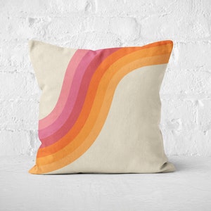 Retro throw pillow, linen pillow cover, 18 x 18 cushion cover, 70s pillow cover, housewarming gift image 1