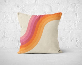 Retro Throw Pillow Cover, 70s Wave Print, Linen or Velvet, 18"x18"