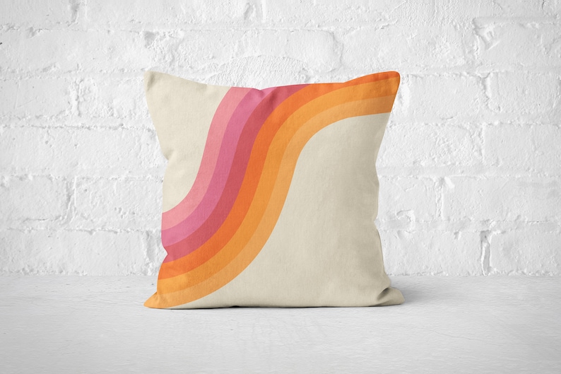 Retro throw pillow, linen pillow cover, 18 x 18 cushion cover, 70s pillow cover, housewarming gift image 1