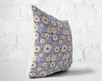Scandi floral throw pillow cover in deep blue lavender and cream