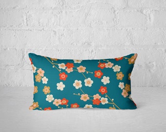 Lumbar pillow cover with blue floral origami print