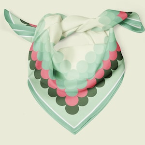 Retro Scarf, 100% silk bandana, colorful 1960s neckerchief, anniversary gift for her
