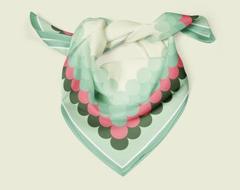 Retro Scarf, 100% silk bandana, colorful 1960s neckerchief, anniversary gift for her