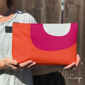 Colorful Orange and Pink Makeup Bag, Teen Girl Travel Tote