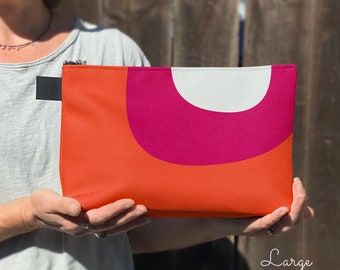 Colorful makeup bag, orange and pink, cheerful cosmetics bag, colorful toiletries tote, teen girl pouch, back to school, orange pencil bag 2