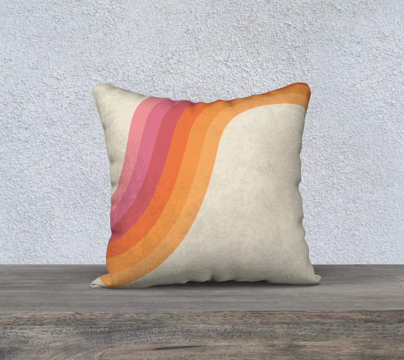 Retro throw pillow, linen pillow cover, 18 x 18 cushion cover, 70s pillow cover, housewarming gift image 7