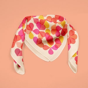 Colorful silk scarf, floral scarf retro style. Flower hair scarf flowers, silk bandana,  flower neckerchief, flower head scarf, gift for her