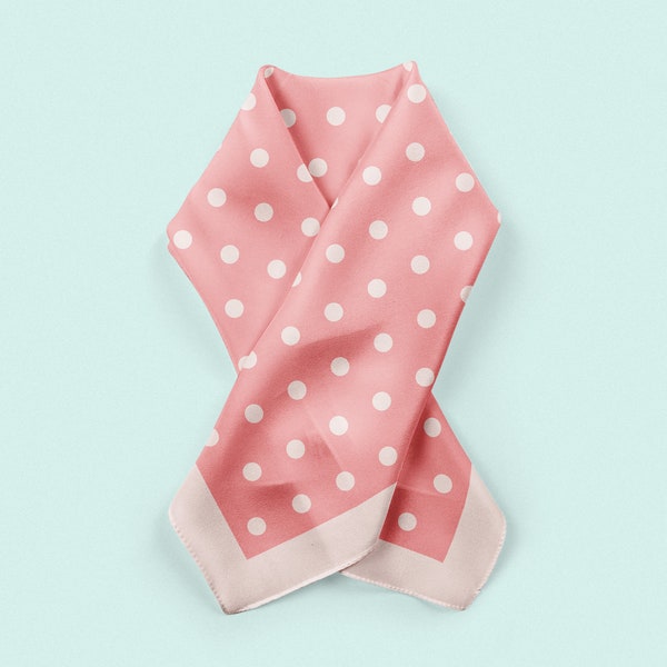 Pink polka dot silk scarf, colorful silk neckerchief, pink ponytail scarf, silk scarf for Mothers Day, silk bandana, colorful scarf gift mom