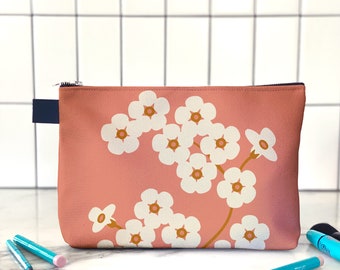 Floral makeup bag, Scandinavian cosmetics bag. A flower zipper bag for accessoreies travel and toiletries