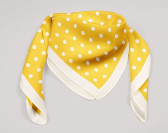Yellow polka dot silk scarf, a yellow square neckerchief, 100% silk bandana, polka dot hair scarf, silk neckerchief, scarf gift for mom