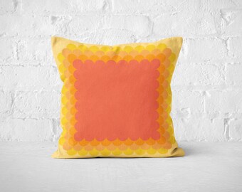 Orange Linen Throw Pillow, Mid Century Modern Cushion Cover, 18x18