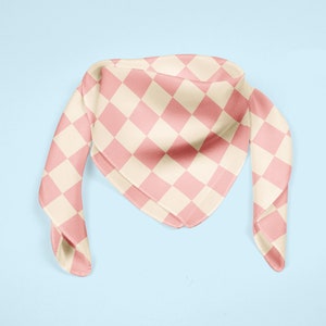 Pink checker scarf, 100% silk check bandana, pink neckerchief, valentines gift for her