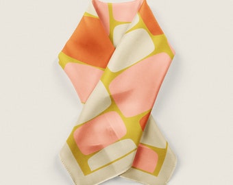 Mid century silk scarf, 100% silk neckerchief with retro design, anniversary gift for her