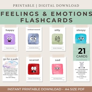 Leer gevoelens en emoties | Leuke en kleurrijke montessorikaarten voor kinderen | Afdrukbare educatieve kaarten voor peuters INSTANT DOWNLOAD