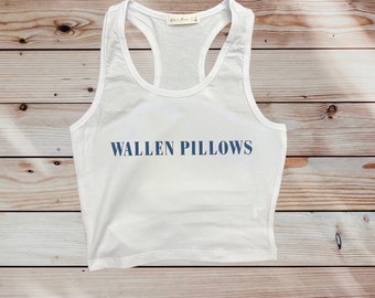 Wallen Pillows Cropped Tank Top White w/Blue Graphic