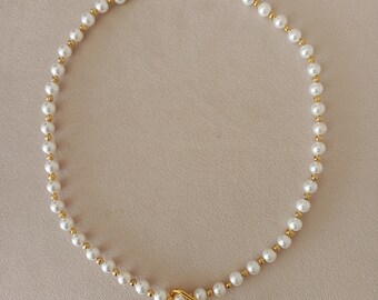 White Pearl Necklace, Gift for Mom, Freshwater Pearl Bracelet, Pearl Necklace