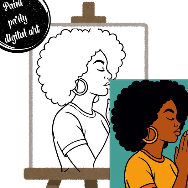 Gör-det-själv-kvinna som ber | Färdigritad konturduk | Tromålning | Paint & Sip | Konturmålarbild | Schablon