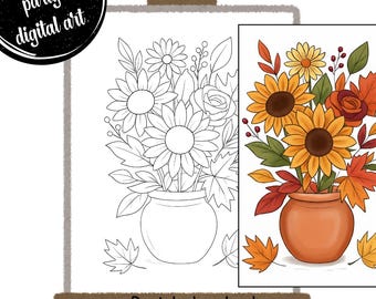 DIY Flower Outline  | Pre-Drawn Outline Canvas | Paint & Sip | Pre-Sketched Art Party | Coloring Page | Stencil