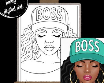 Boss Hat Woman Outline | DIY Canvas Template (PNG Digital Download)