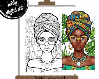 Pre-Drawn Canvas: African Woman with Turban (Digital Download)