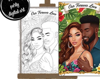Pre-Drawn Couple Portrait Canvas | DIY Paint Party (Digital Download)