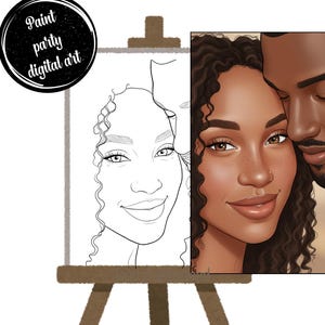 Couple Portrait Pre-Drawn Canvas | Paint Party Template (PNG Digital Download)