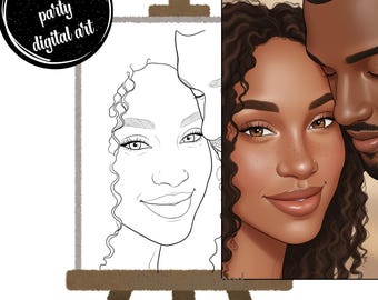 Couple Portrait Pre-Drawn Canvas | Paint Party Template (PNG Digital Download)