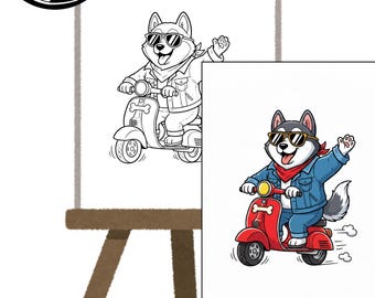 Husky on Moped Outline | DIY Paint Party Canvas (Digital Download)