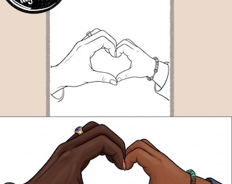 Pre-Drawn Heart Hands Canvas | Adult Paint Party (Digital Download) mom and daughter