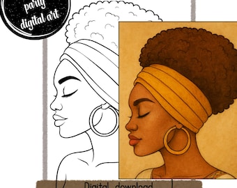 Afro Lady Paint Party Stencil: DIY Coloring Page (PNG Digital Download)