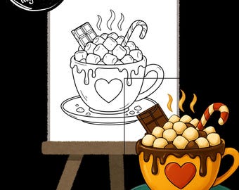 Hot Chocolate Paint Party Canvas | Winter Art, Coloring Page (Digital Download)