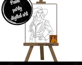 Cowgirl with Hat Printable: DIY Paint Party, Coloring Page (Digital Download)