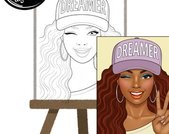 DIY Women Winking | Pre-Drawn Outline Canvas | Heels Painting | Paint & Sip | Woman Wearing Dreamer Hat
