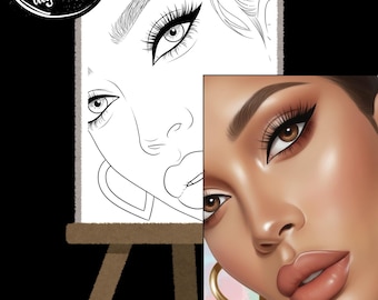 Pre-Drawn Lady Portrait Canvas | DIY Paint Party (Digital Download)