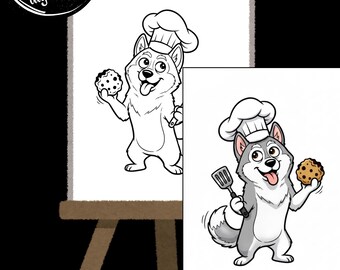 Husky Chef Painting Template | DIY Dog Art Party (Digital Download)