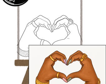 Pre-Drawn Heart Hands Canvas | Adult Paint Party (Digital Download)