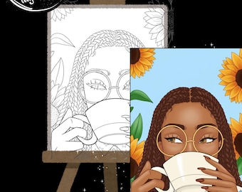 Woman sipping tea| Sunflower field| Diy Sip n paint|