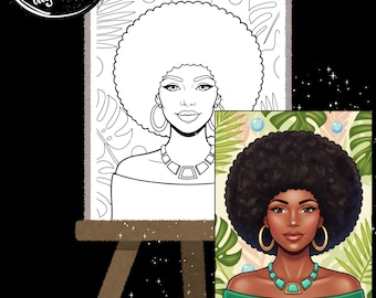 Afro Lady DIY Paint Canvas| blank template| downloadable file| Sip n paint