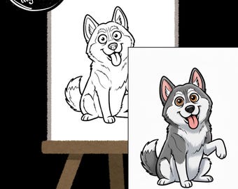 Husky Puppy Pre-Drawn Canvas | DIY Paint Party (PDF Pattern)
