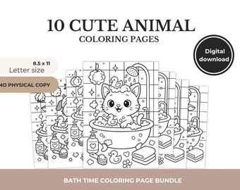 Bath Time Animal Coloring Pages Bundle: Kids Education (Digital Download)