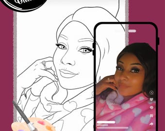 Custom Selfie Portrait, Paint Party Tracer (Digital Download)