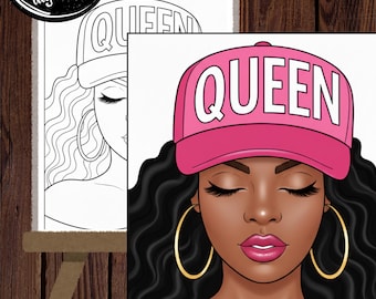 Queen Hat Woman Outline | Pre-Drawn Canvas, Coloring Page (Digital Download)