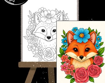 Floral Fox| Diy Canvas| Paint n Sip| Coloring Page| Digital Art