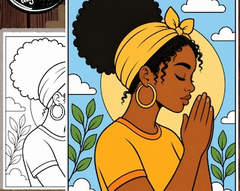 Praying Black Woman Canvas Outline – Faith Paint Party Activity (Digital Download)