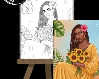 Woman Holding Sunflowers| sip n paint| diy blank canvas