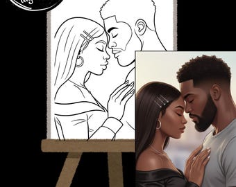 DIY couple Paint Party | Pre-Drawn Outline Canvas | Adult  Painting | Paint & Sip | romantic| Coloring Page