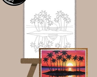 Sunset Painting Outline | DIY Paint Party Canvas (Digital Download)