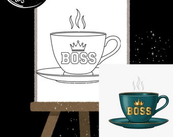 Coffee Boss Mug Outline | DIY Paint Party Template (Digital Download)